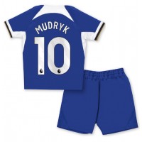 Otroški Nogometni dresi Chelsea Mykhailo Mudryk #10 Domači 2023-24 Kratek Rokav (+ Kratke hlače)
